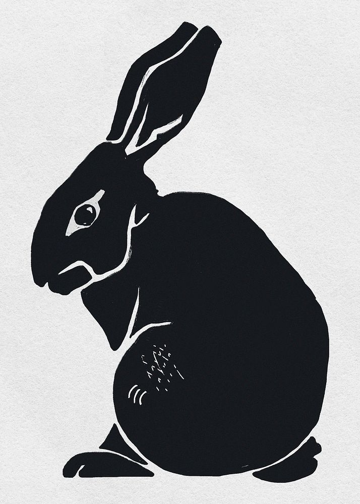 Vintage rabbit psd animal linocut stencil pattern clipart