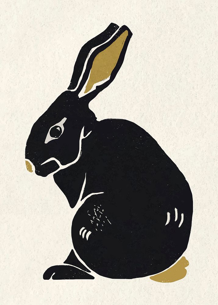 Black rabbit animal vintage drawing