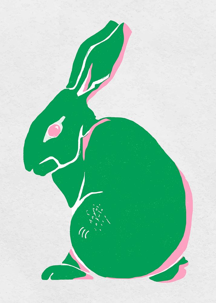 Vintage green rabbit vector animal hand drawn clipart