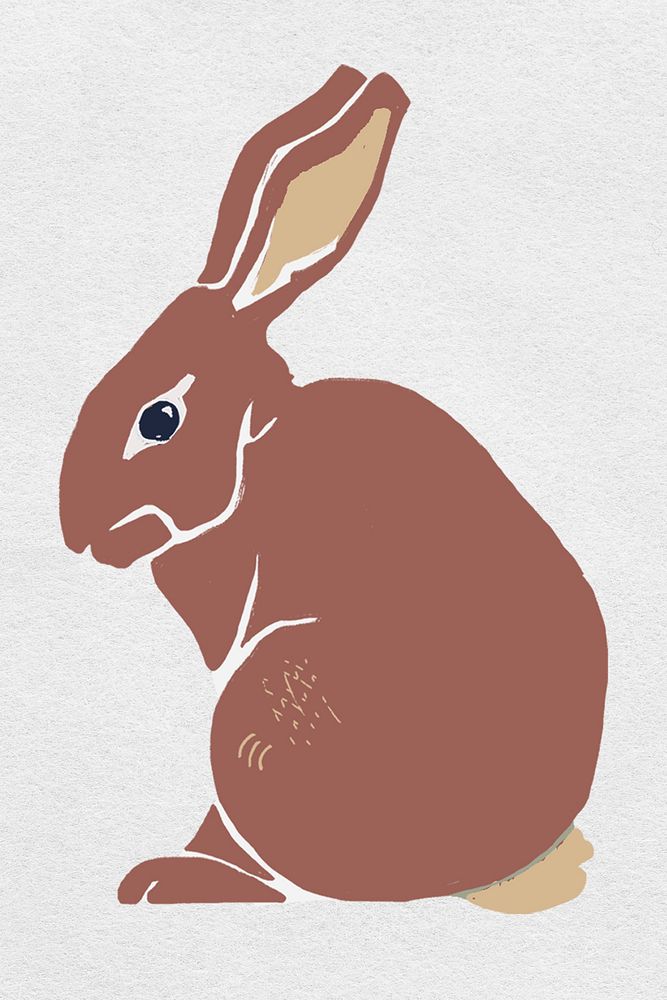 Brown rabbit psd animal vintage linocut illustration