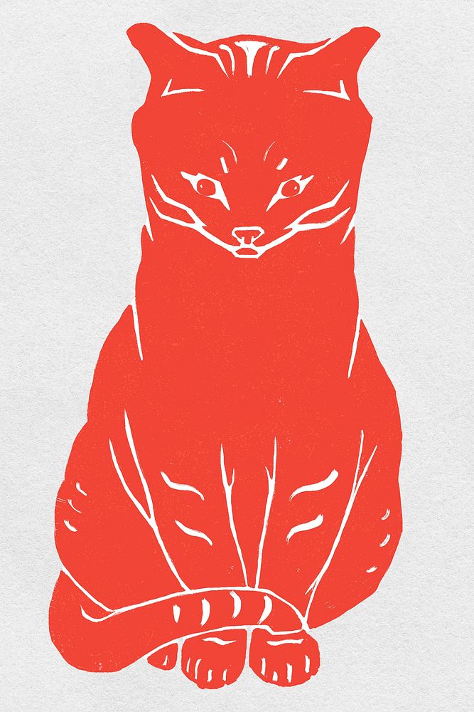 Vintage red cat psd animal hand drawn clipart