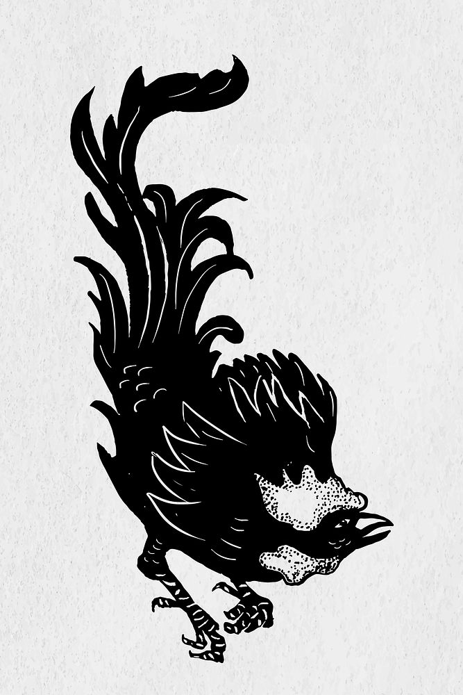 Rooster vector black bird stencil pattern hand drawn clipart