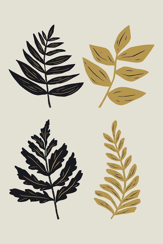 Gold leaves psd floral clipart collection
