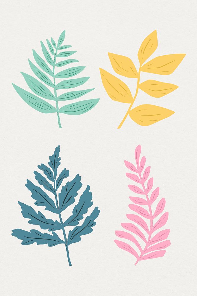 Vintage linocut leaves hand drawn collection