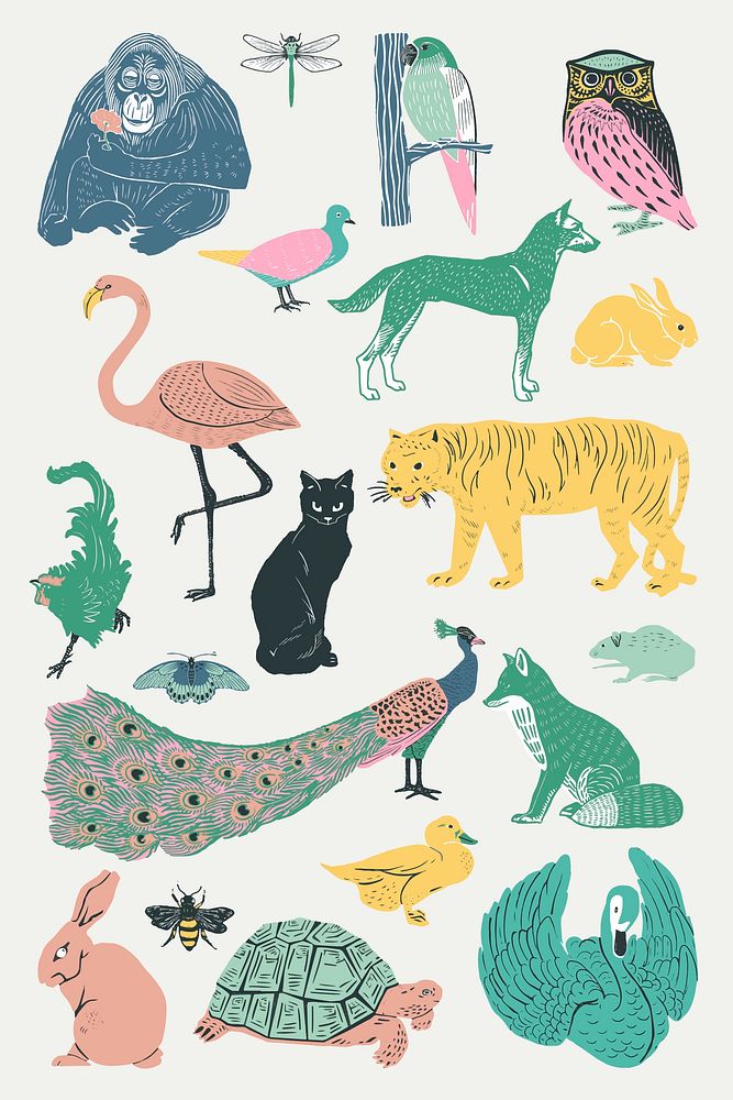 Vintage animals vector stencil pattern collection