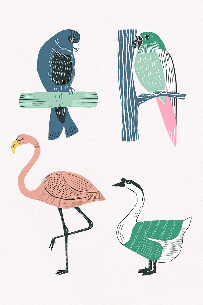 Vintage wild birds stencil pattern set