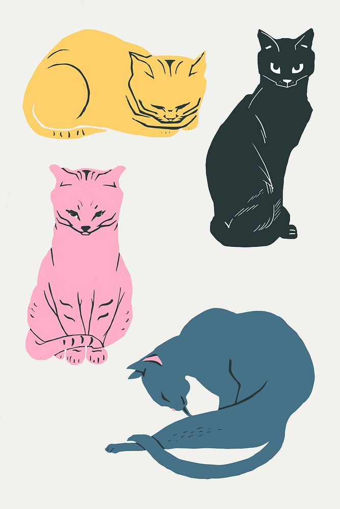 Vintage cat animal vector hand drawn illustration collection