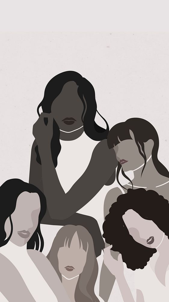 Hand drawn face-less women greyscale illustration