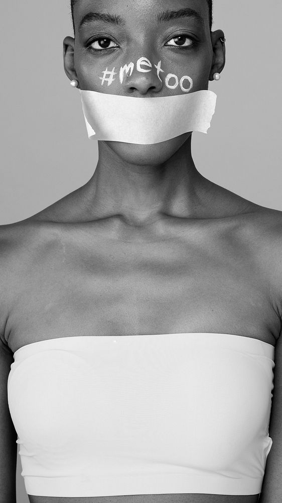 African woman with taped mouth for feminist campaign poster