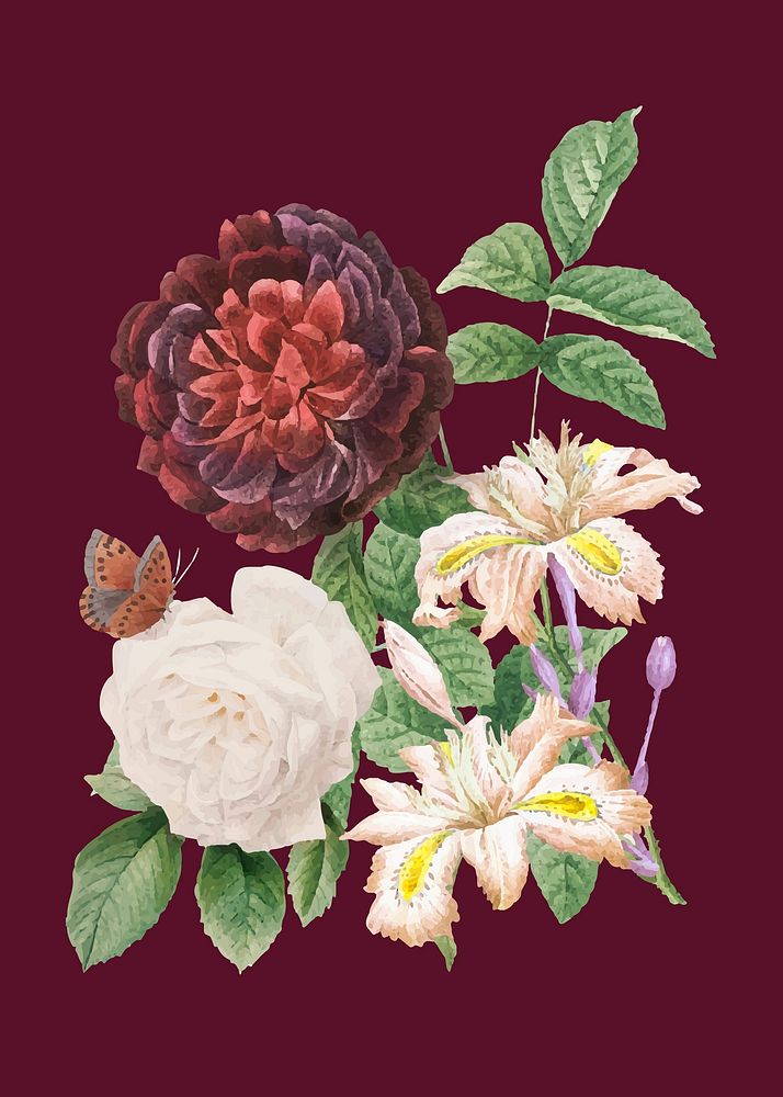 Vintage red vector guerin's rose flowers bouquet illustration