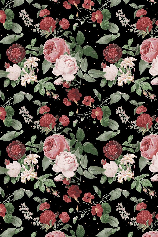 Pink roses and peony vector floral pattern vintage illustration