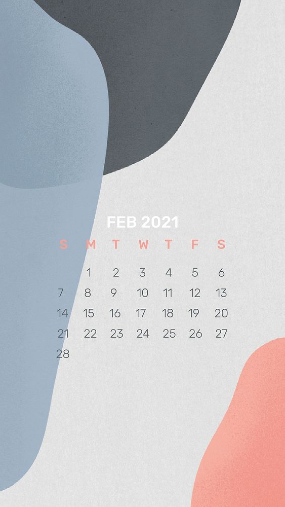Calendar 2021 February phone wallpaper abstract background