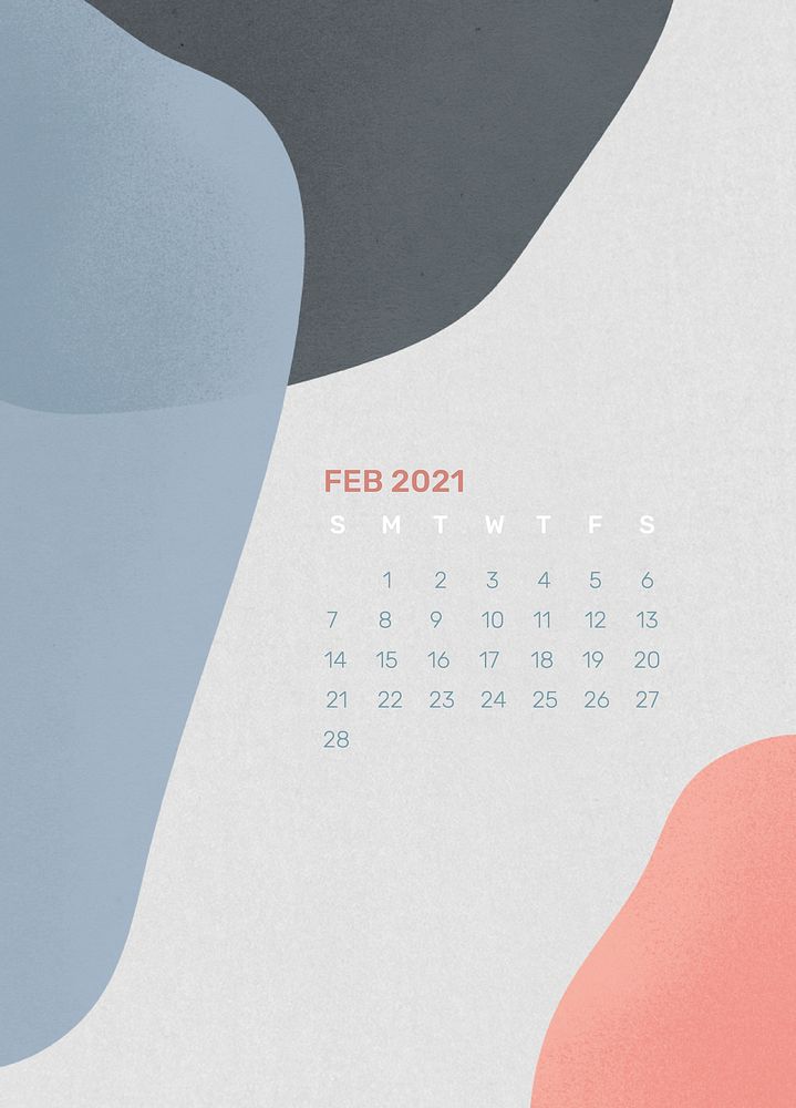 Calendar 2021 February printable banner abstract background