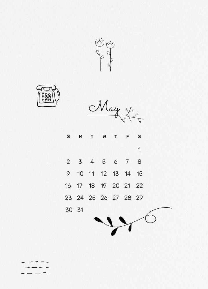 May 2021 printable month cute doodle drawing