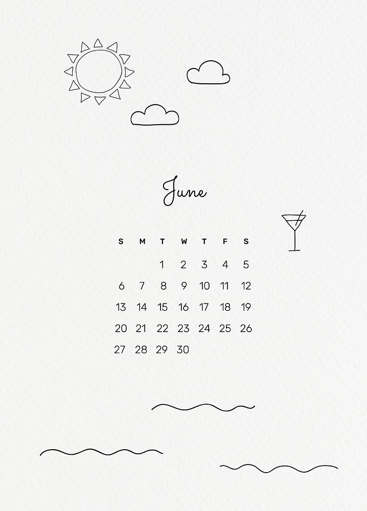 June 2021 printable month cute doodle drawing