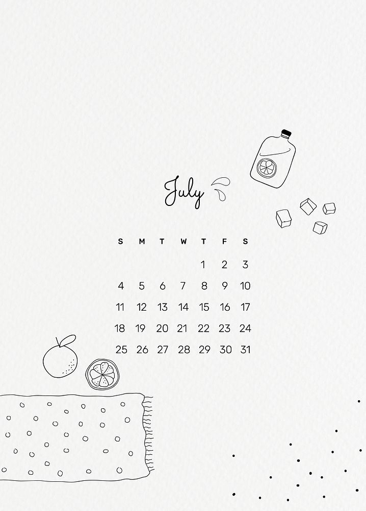 July 2021 printable month cute doodle drawing