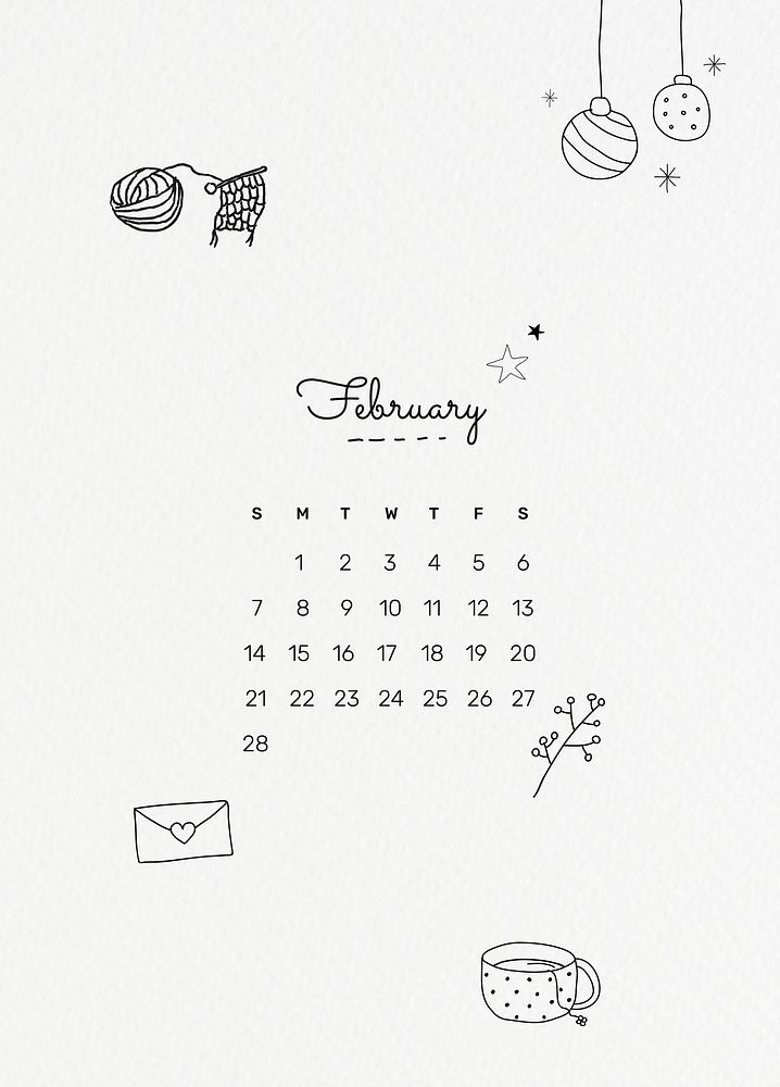 February 2021 printable month cute doodle drawing
