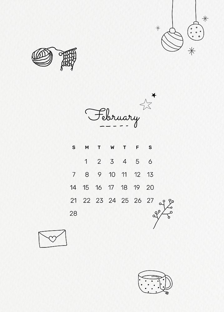 February 2021 printable template vector month cute doodle drawing