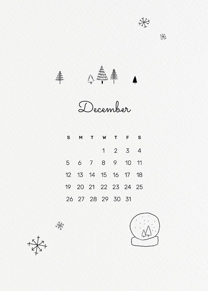 December 2021 printable template vector month cute doodle drawing