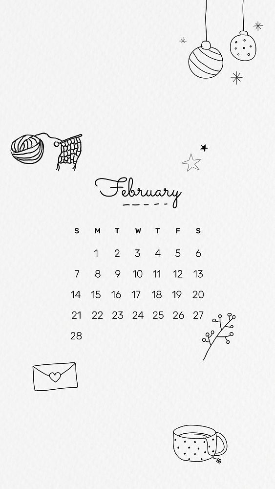 2021 Februry printable month cute doodle drawing