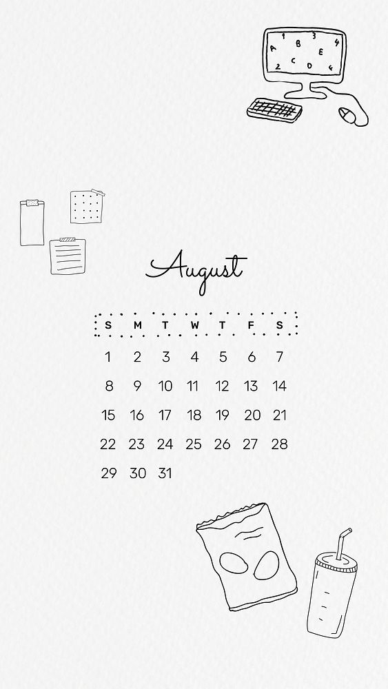 August 2021 mobile wallpaper vector template cute doodle drawing