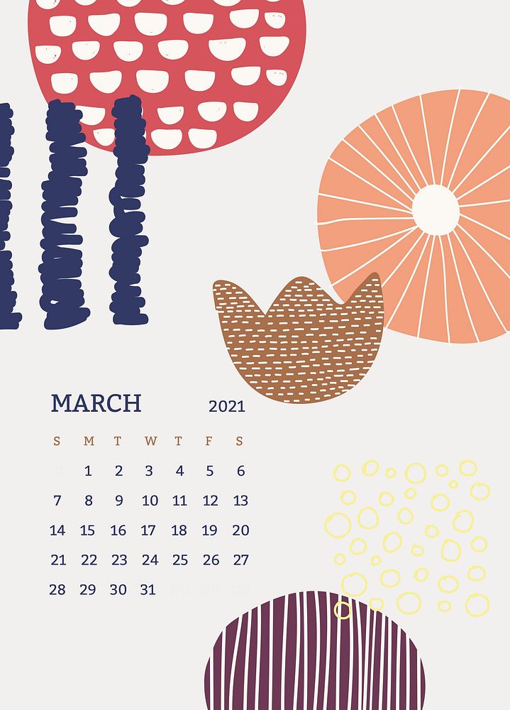 March 2021 printable template psd month Scandinavian mid century background