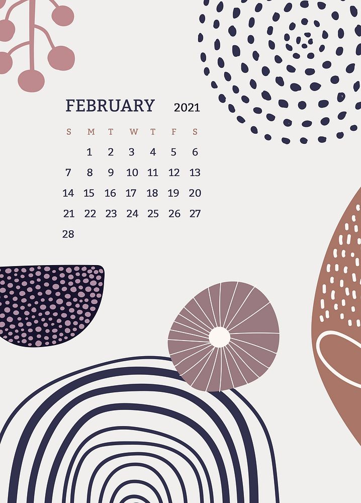 February 2021 printable month Scandinavian mid century background