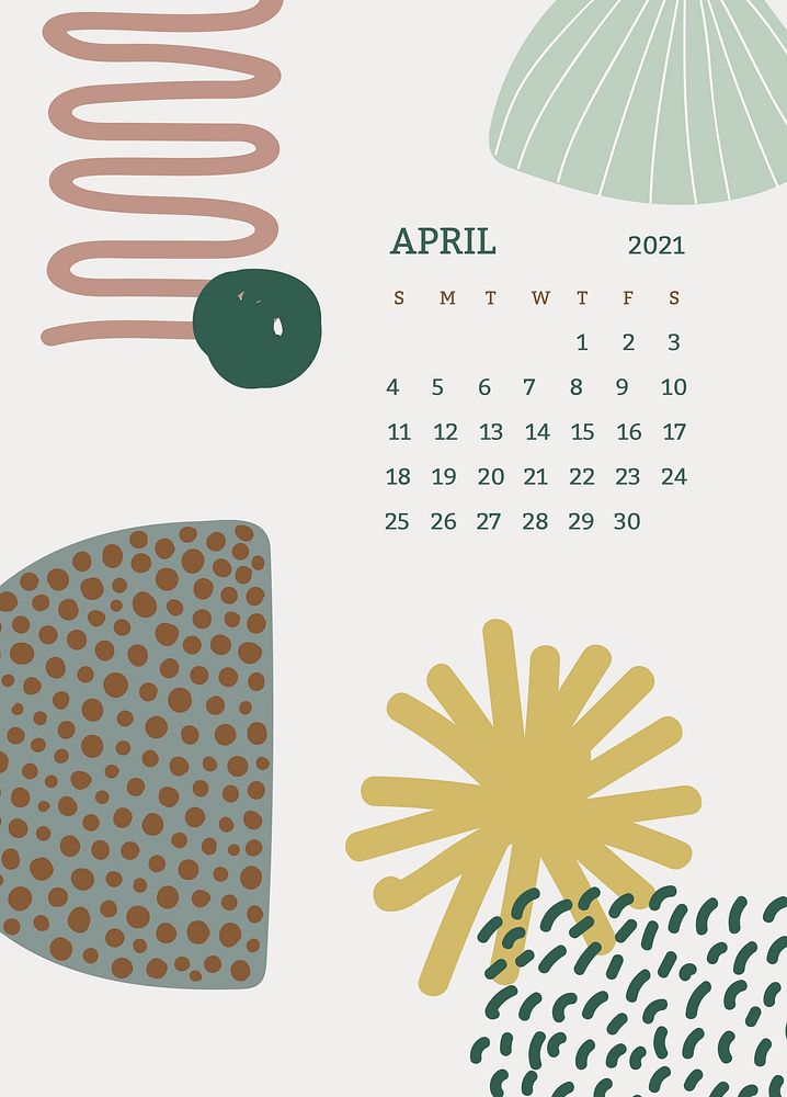 April 2021 printable month Scandinavian mid century background