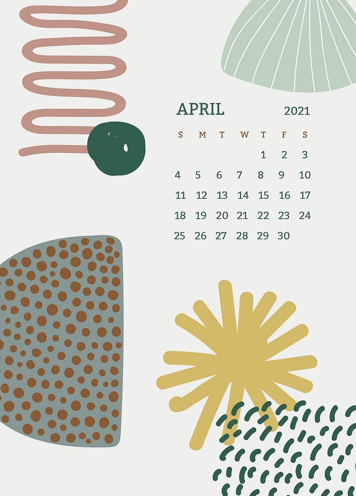 April 2021 printable template vector month Scandinavian mid century background