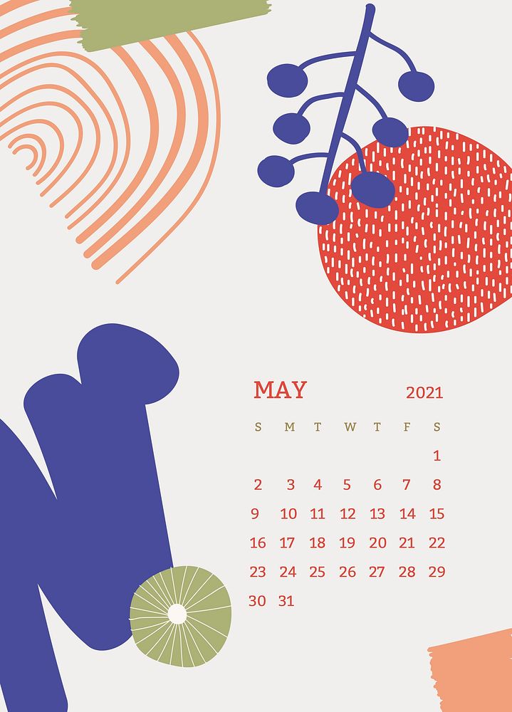 May 2021 printable month Scandinavian mid century background