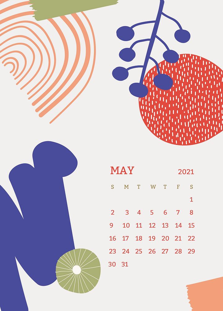 May 2021 printable template psd month Scandinavian mid century background