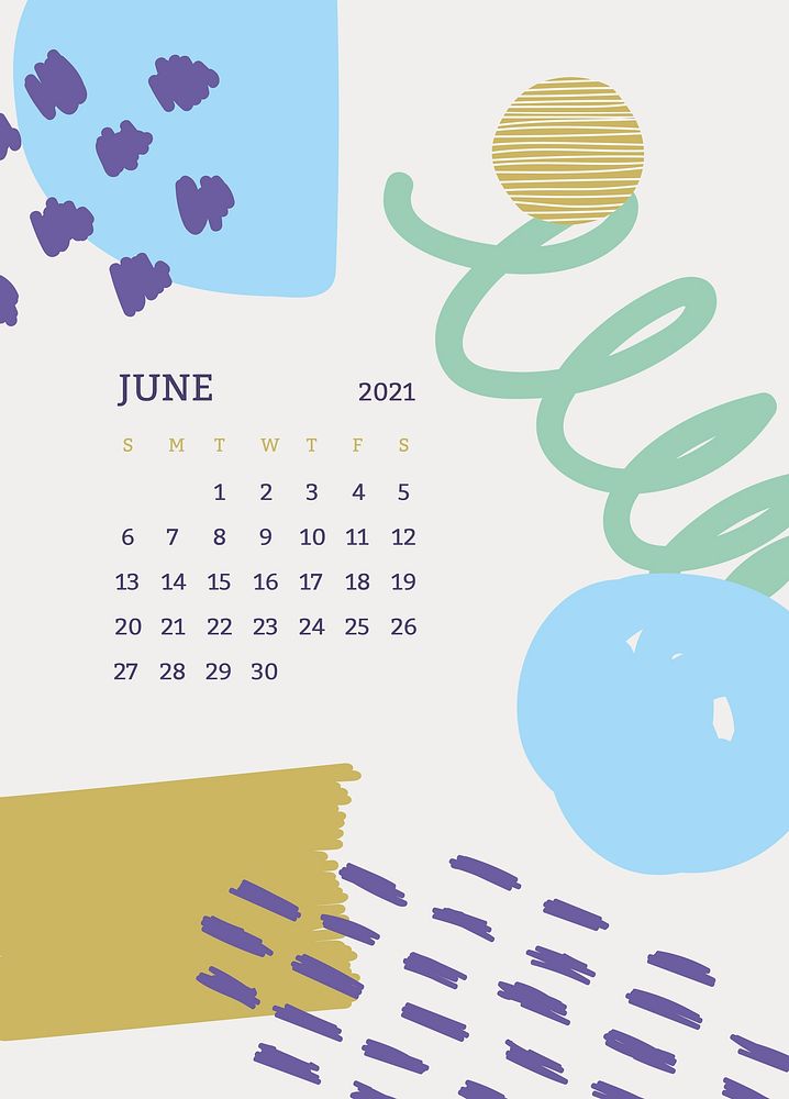 June 2021 printable month Scandinavian mid century background