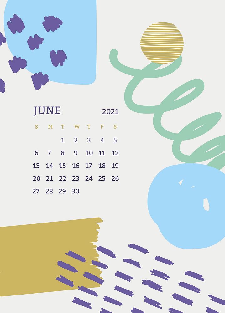June 2021 printable template vector month Scandinavian mid century background