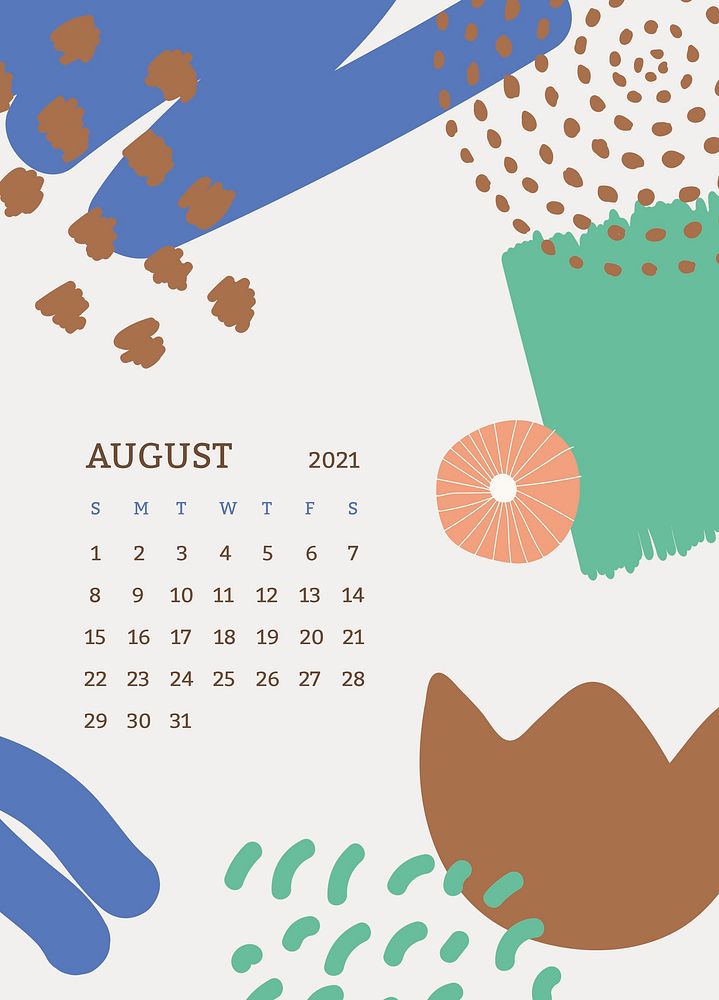 August 2021 printable template psd month Scandinavian mid century background