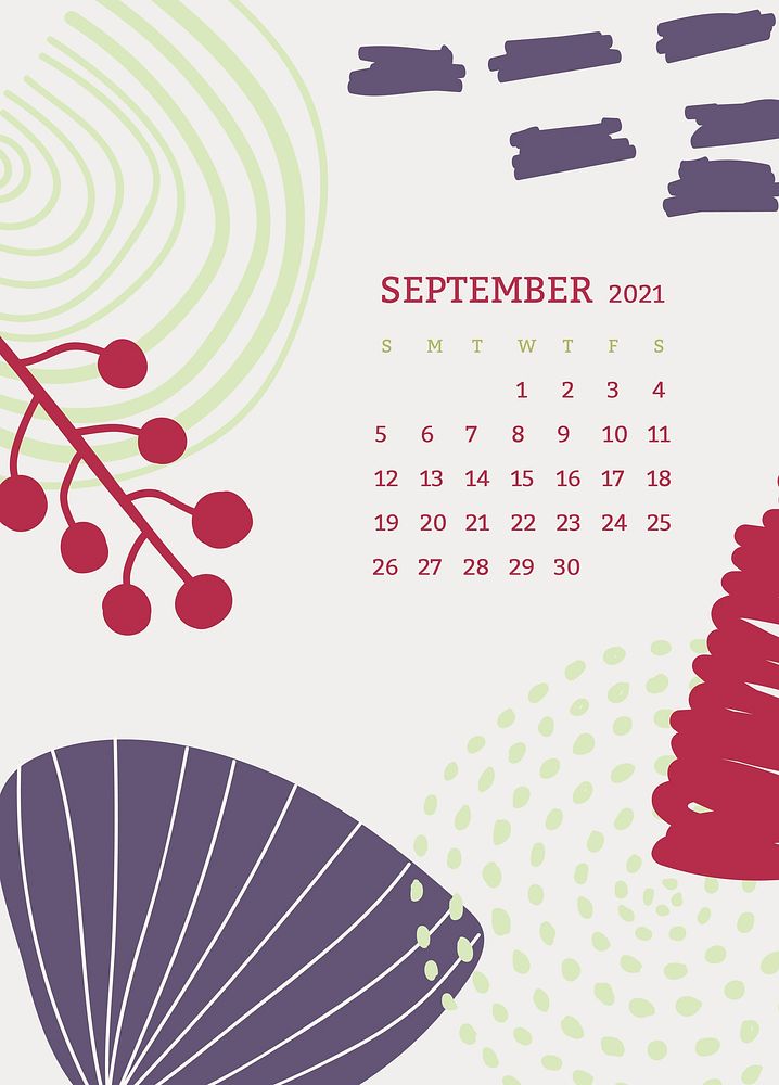 September 2021 printable month Scandinavian mid century background