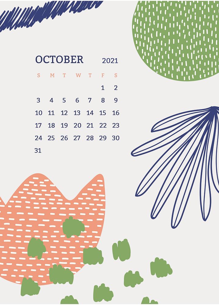 October 2021 printable month Scandinavian mid century background