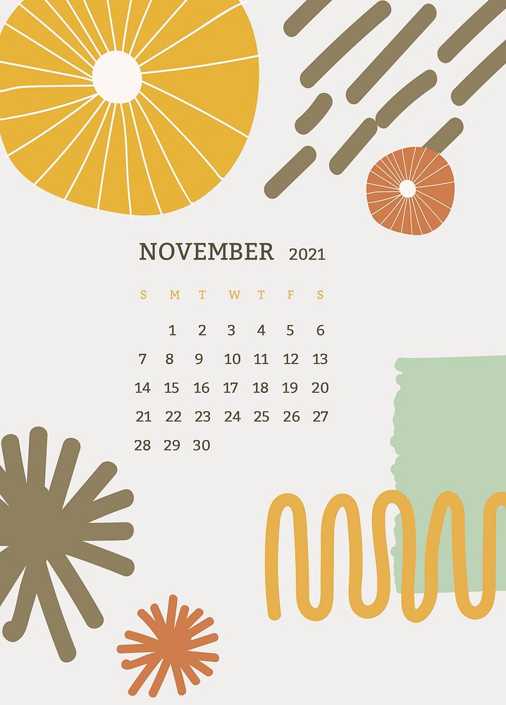 November 2021 printable month Scandinavian mid century background