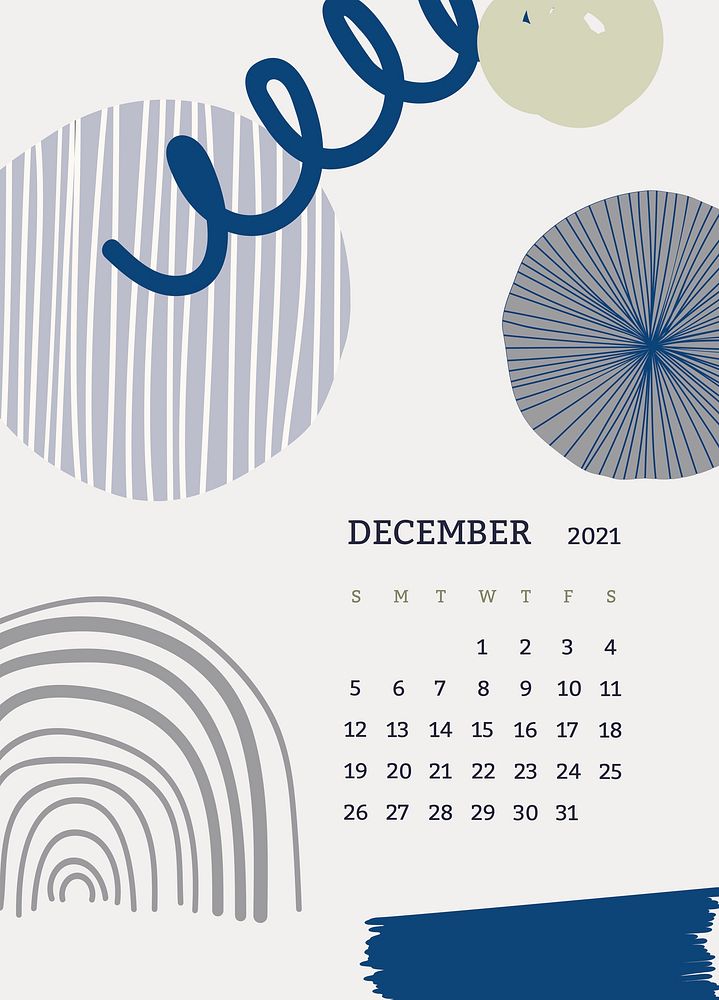 December 2021 printable template psd month Scandinavian mid century background