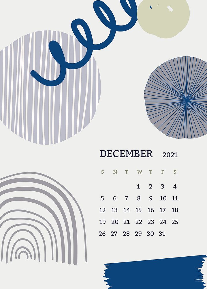 December 2021 printable template vector month Scandinavian mid century background