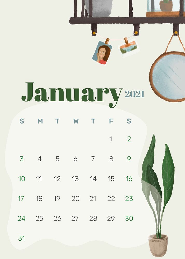 Calendar 2021 January banner hand drawn lifestyle