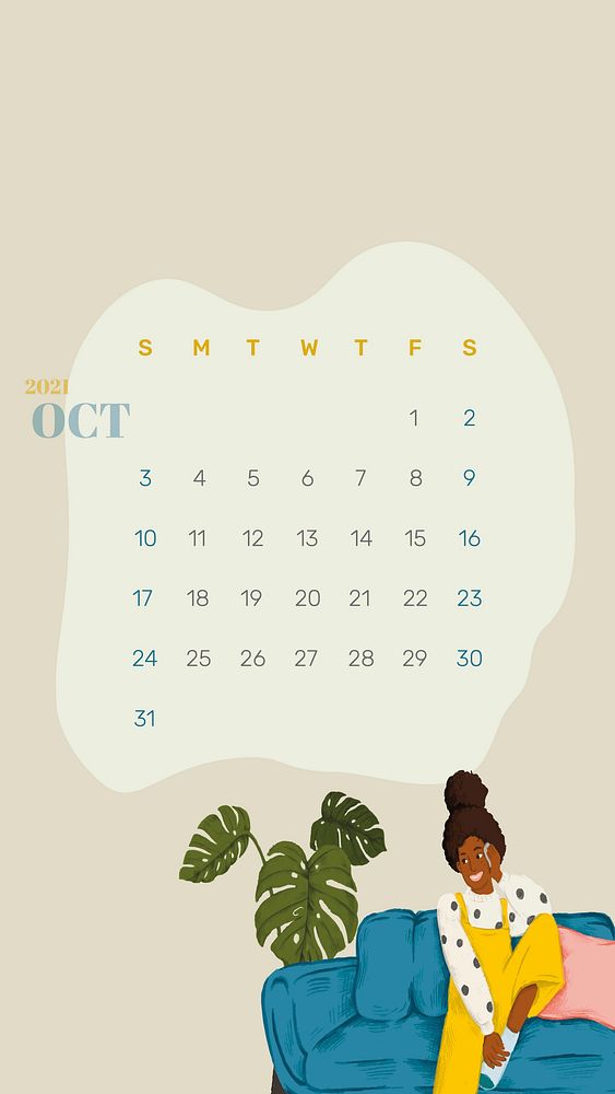 2021 calendar October template phone wallpaper vector hand drawn lifestyle