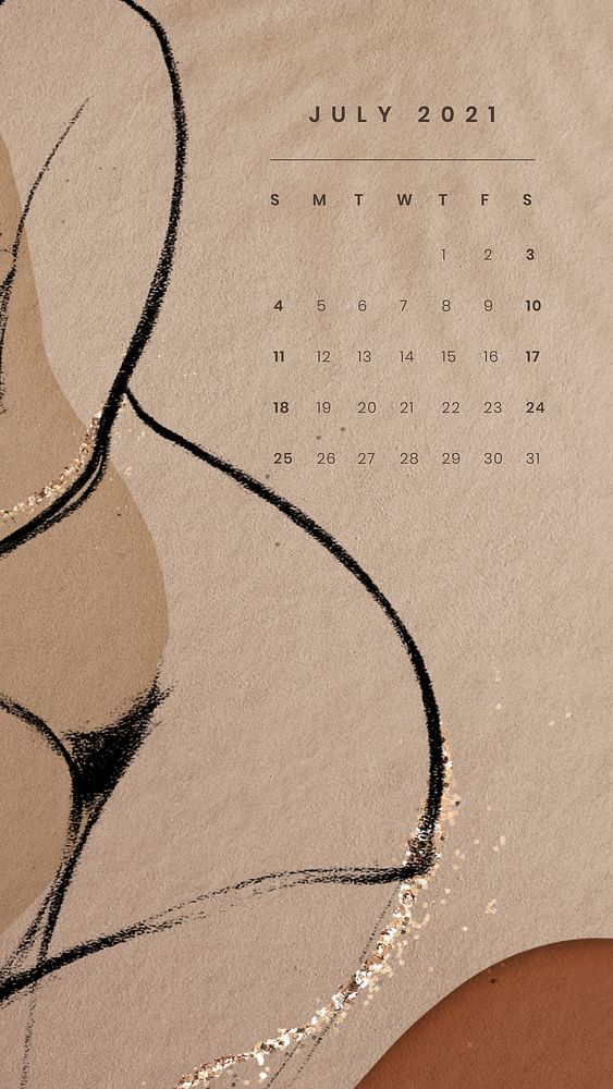 July 2021 printable month sketched nude lady background
