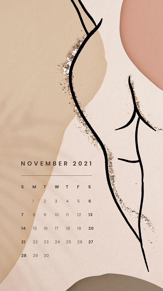 November 2021 printable month sketched nude lady background