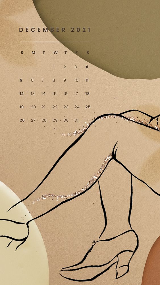December 2021 printable month sketched nude lady background