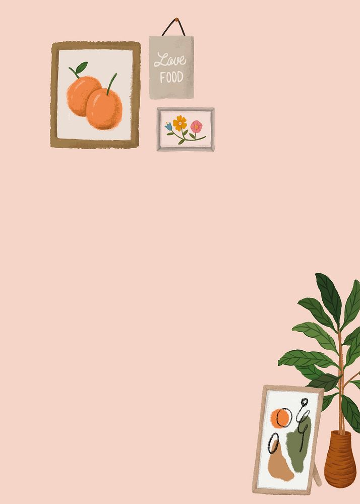 Plant by frame background vector cute drawing pink banner