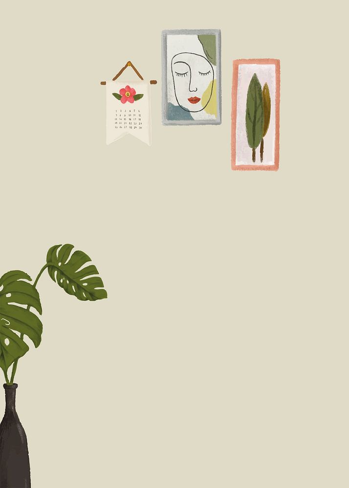Monstera plant green background cute interior drawing