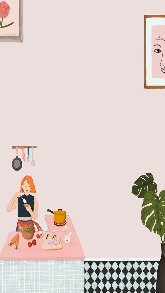 Lifestyle drawing psd phone wallpaper cute hand drawn
