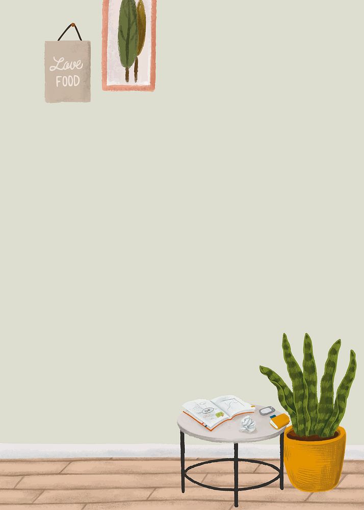 Plant by coffee table background cute interior drawing