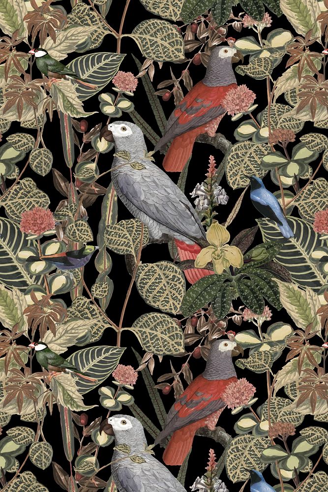 Bird pattern background vector jungle illustration