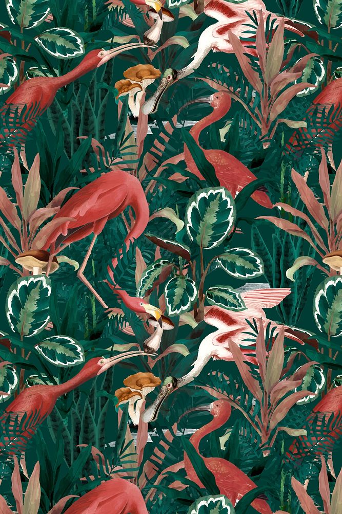 Flamingo pattern background vector jungle illustration